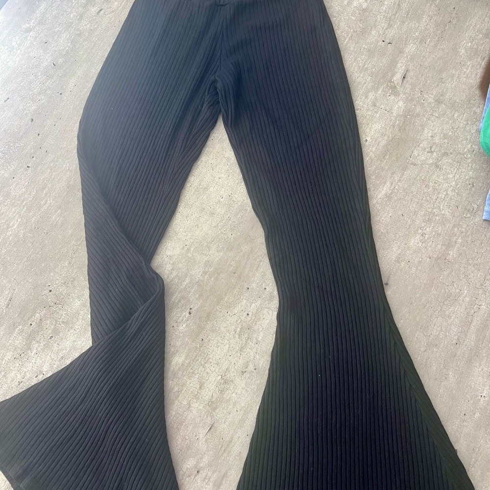 Rachel Pally Black Ribbed Flare Pants